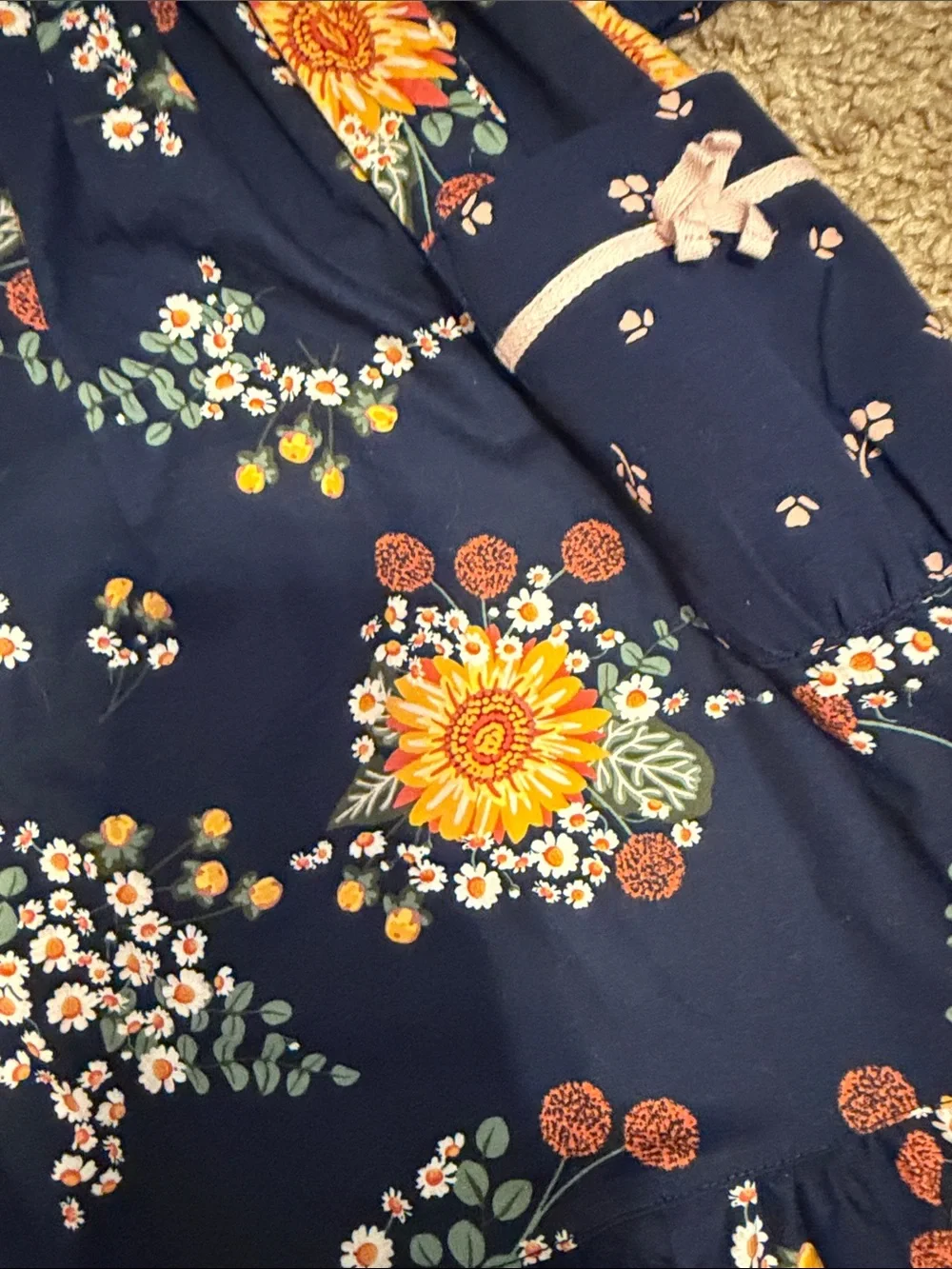 Matilda Jane Navy Floral Bell-Sleeve Dress with Sunflower Accents